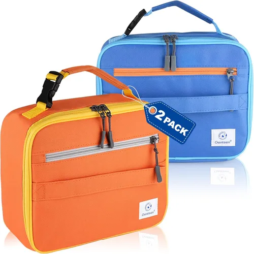 Vista 13 de Genteen Paquete de 2 bolsas de almuerzo suaves aisladas con doble cremallera, resistente, congelable y reutilizable para niños, hombres