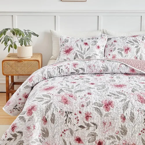 Vista 8 de Flysheep Juego de edredón reversible tamaño individual, juego de ropa de cama de verano de 2 piezas con estampado botánico floral botánico blanco