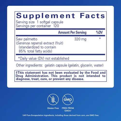 Vista 2 de Pure Encapsulations Saw Palmetto 320 - Ácidos grasos y otros nutrientes esenciales para apoyar el metabolismo y la función urinaria - con extracto