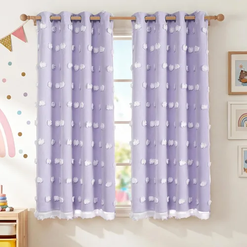Vista 20 de RYB HOME Cortinas rosas con bonito pompón transparente superposición de 96