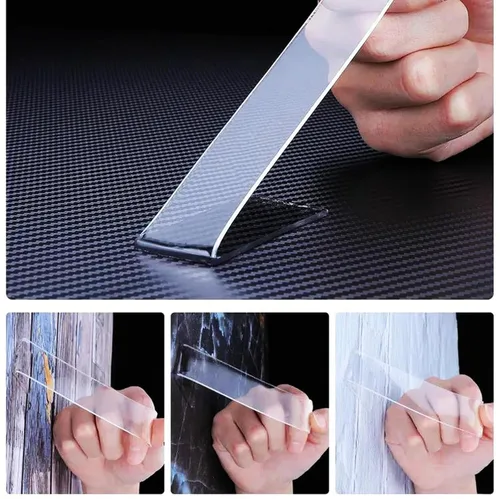 Vista 5 de Cinta adhesiva de doble cara resistente, cinta adhesiva nano de doble cara, cinta de montaje transparente tiras para colgar cuadros, cinta de pared