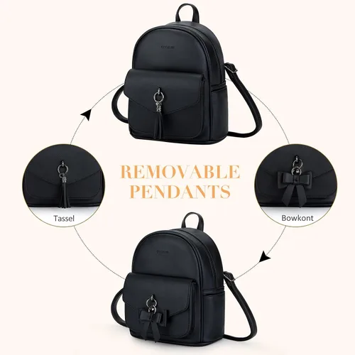 Vista 4 de ECOSUSI Mini mochila para mujer, bonita mochila pequeña con lazo para mujer, de cuero, con borla