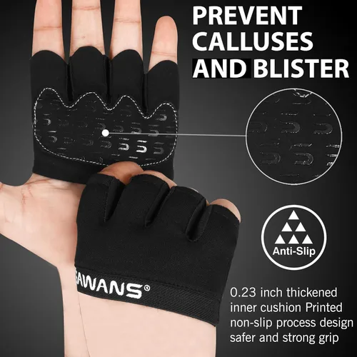Vista 3 de SAWANS Guantes de entrenamiento antideslizantes para hombres y mujeres, levantamiento de pesas, gimnasio, ejercicio, fitness, negro, minimalista