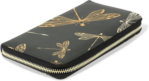 Vista 4 de Womens libélulas Black Pattern largo billetera y cartera Caso titular de la tarjeta