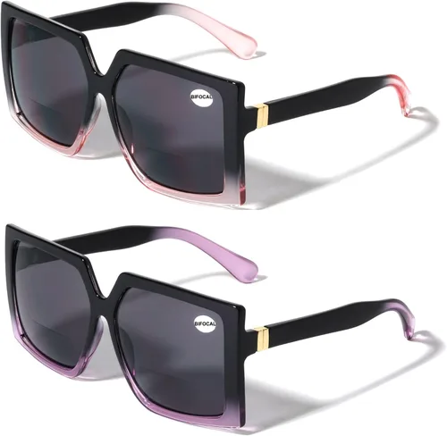 Vista 7 de 2 pares de gafas de sol cuadradas de gran tamaño para mujer, BIFOCAL para lectura al aire libre