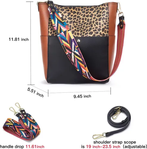 Vista 15 de BROMEN Bolsa Hobo para mujer, diseñada con cuero vegano, de hombro, bandolera