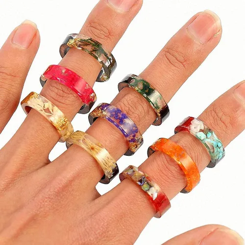 Vista 4 de 1 unid resina madera anillos vintage claro madera hecha a mano flor seca epóxico anillos para mujeres hombres fiesta joyería regalo