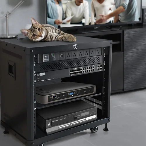 Vista 6 de RIVECO PDU 6 tomacorrientes con 2 puertos USB, regleta flexible de montaje en rack para gabinete de servidor de 19 pulgadas, con protector