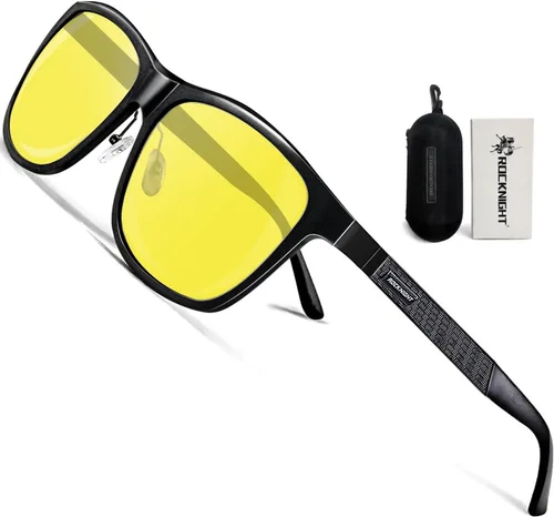 Vista 15 de ROCKNIGHT Polarized Sunglasses for Men Outdoor Use Square UV400 Al-Mg Frame Marco negro/lente negro (no espejado)