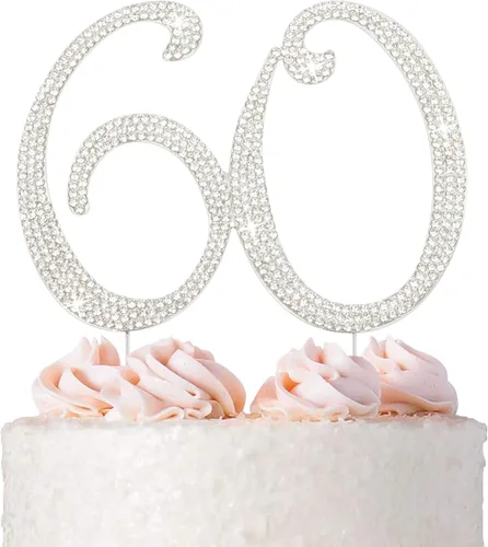 Vista 13 de 15 decoraciones para tartas – diamantes de imitación plateados – 15 cumpleaños o aniversario Premium Silver Metal - Sparkly Rhinestone Cake