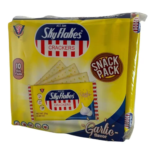 Vista 4 de M.Y. San Sky Flakes Galletas sabor ajo, paquete de 10, 8.8 onzas