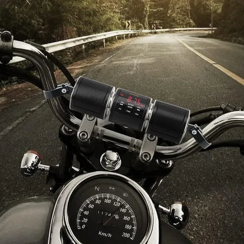 Vista 3 de Sistemas de altavoces para motocicleta BT impermeables, altavoces estéreos, montaje de barra de 7/8-1.25 pulgadas con entrada AUX, USB, microSD