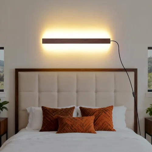 Vista 18 de KELUOLY Apliques de pared modernos enchufables, 23.6 pulgadas, luces LED de pared largas negras esmeriladas, lámpara de pared acrílica de 12 W Negro