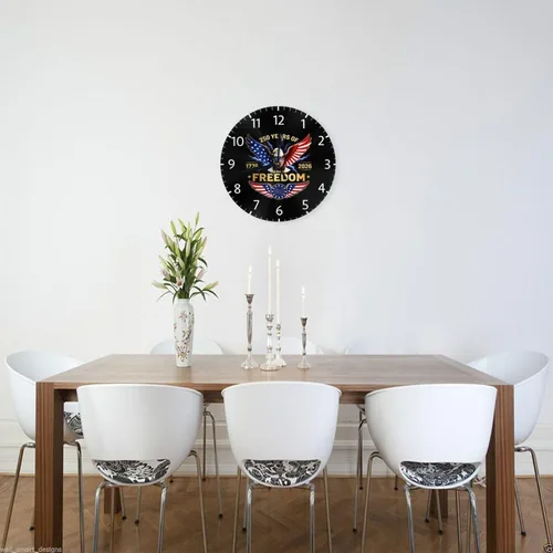 Vista 5 de Reloj de pared redondo 1776-2026, conmemorativo, silencioso, sin tictac, funciona con pilas, reloj de escritorio silencioso de cuarzo águila