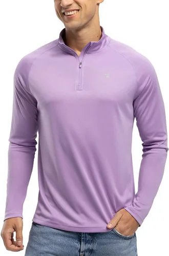 Vista 3 de BGOWATU Camisas de senderismo para hombre, de manga larga, UPF 50+, con cremallera de un cuarto, de secado rápido