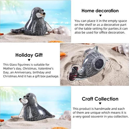 Vista 3 de EUSTUMA Figura de sello de vidrio soplado a mano, animal marino para acuario de pecera, colección de animales marinos para regalo de cumpleaños