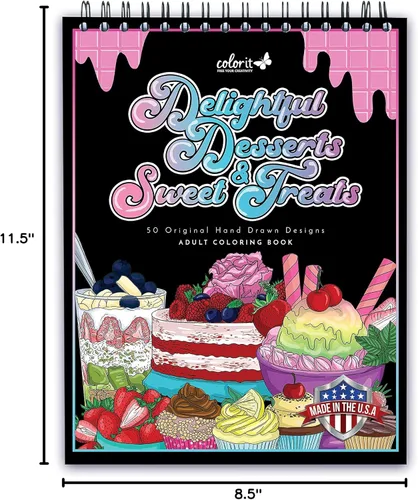 Vista 8 de ColorIt Delightful Postres and Sweet Treats - Libro para colorear para adultos, 50 diseños de una cara, papel liso grueso, tapa dura plana