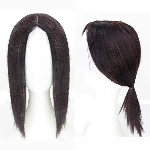 Vista 5 de Clip en la frente postizo recto parte media cuello longitud mujeres pelo Topper extensión marrón rojizo oscuro