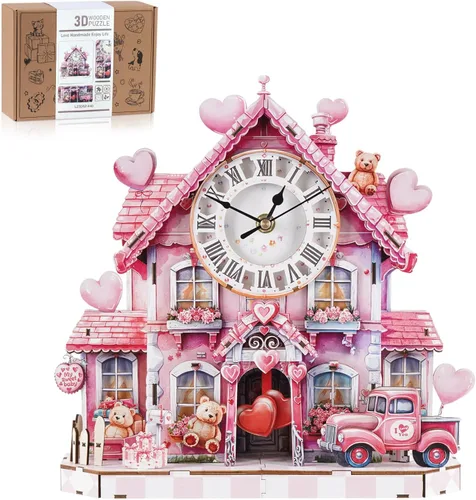 Vista 19 de Rompecabezas de madera 3D para adultos, rompecabezas 3D reloj bulldog (con péndulo) 32 piezas, rompecabezas de madera para principiantes