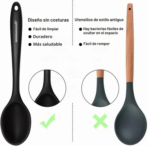 Vista 3 de Cuchara de cocina de silicona, cucharas antiadherentes de cocina para cocinar, cuchara de servir ranurada y sólida resistente al calor, cucharas