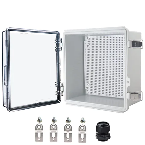 Vista 14 de Caja eléctrica impermeable, caja de conexiones IP67, pestillo de acero inoxidable, cubierta transparente con bisagras, carcasa para proyectos