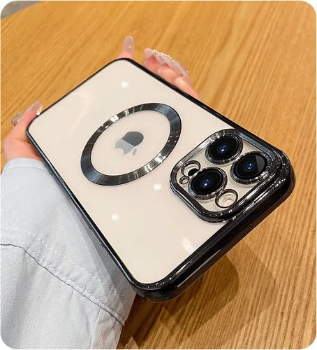 Vista 10 de Funda magnética transparente compatible con iPhone 11, lujosa funda MagSafe transparente a prueba de golpes con protector completo de lente