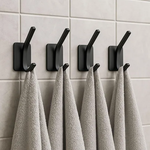 Vista 4 de Ganchos autoadhesivos para toallas, ganchos de pared resistentes de 13 libras, acero inoxidable para baño, ducha, bata, lufa, abrigo y toalla