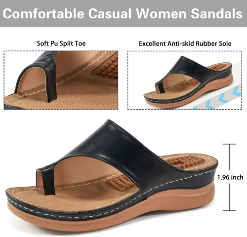 Vista 4 de Aomigoct Zapatos de cuña para mujer, sandalias con cómoda plantilla acolchada, sandalias ortopédicas para mujer, sandalias elegantes de verano