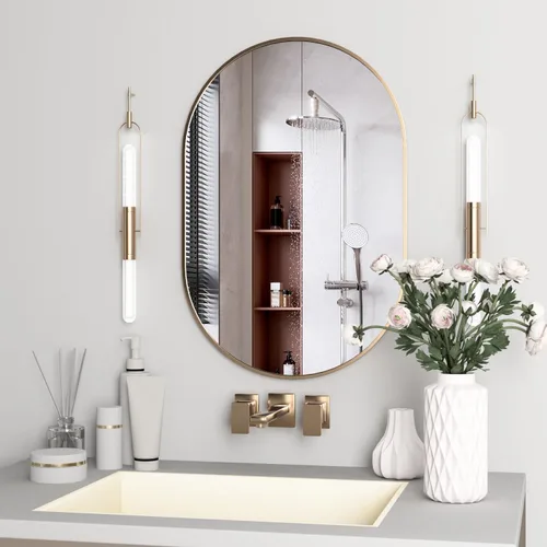 Vista 12 de Espejo ovalado de baño de 2 piezas, espejo de tocador de pared de cápsula, espejo de píldora de 20 x 30 pulgadas, espejo grande y moderno con marco