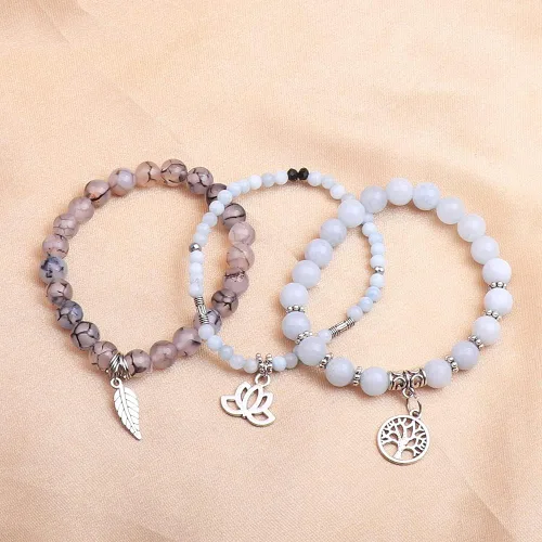 Vista 3 de UEUC - Pulseras Reiki, apilables, de piedras curativas, cristales, con dije del árbol de la vida, yoga y hoja de loto, contra la ansiedad