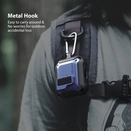 Vista 5 de Nillkin Funda para Airpods 3 con bloqueo magnético seguro, funda protectora para Airpods 3 con llavero de metal, cuerpo completo a prueba de golpes