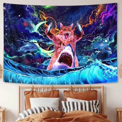 Vista 12 de SAOLUIS Tapiz de luz negra de dinosaurio, divertidos tapices de hongos de dinosaurio de neón reactivo a los rayos UV para colgar en la pared, tapiz
