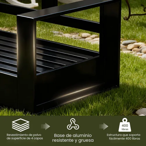 Vista 5 de LayinSun - Juego de muebles de exterior de aluminio de gran tamaño de 5 piezas con mesa auxiliar Negro/Gris oscuro