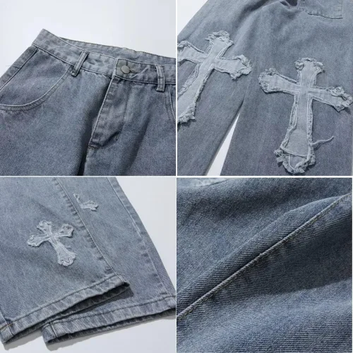 Vista 5 de KCLOT Jeans rectos estilo hip hop para hombre, de pierna ancha, estilo de los años 90
