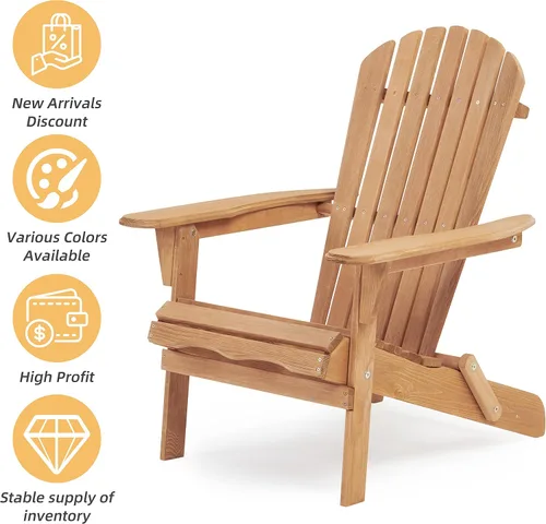 Vista 6 de Juego de 2 sillas Adirondack plegables de madera maciza de madera para jardín, césped, patio trasero (color marrón claro)