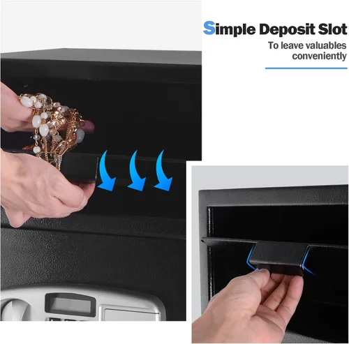 Vista 2 de S AFSTAR Caja fuerte digital con llaves de emergencia y ranura de depósito, caja de seguridad electrónica para dinero en efectivo, joyas