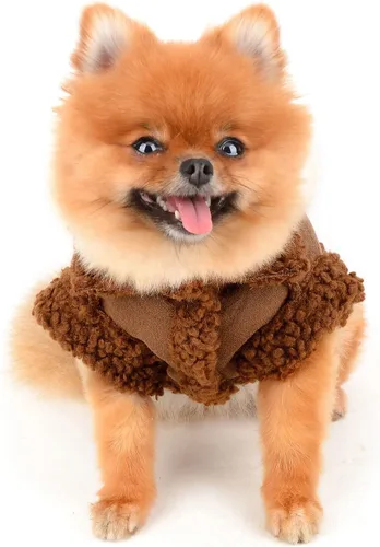 Vista 3 de SMALLLEE_LUCKY_STORE Chaqueta de gamuza sintética para mascotas, abrigo de invierno con forro polar mullido con anillo en D para perros pequeños