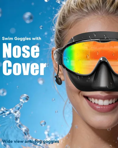 Vista 2 de Aegend Gafas de Natación con Cubierta Nasal para Adultos, 2 Unidades de Gafas de Natación de Visión Amplia Antiempañamiento/UV Sin Fuga para Hombres