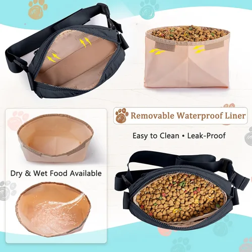 Vista 3 de Bolsa de golosinas para perros con clicker elegante bolsa cruzada para pasear perros, bolsa 3 en 1 para entrenamiento de perros con forro