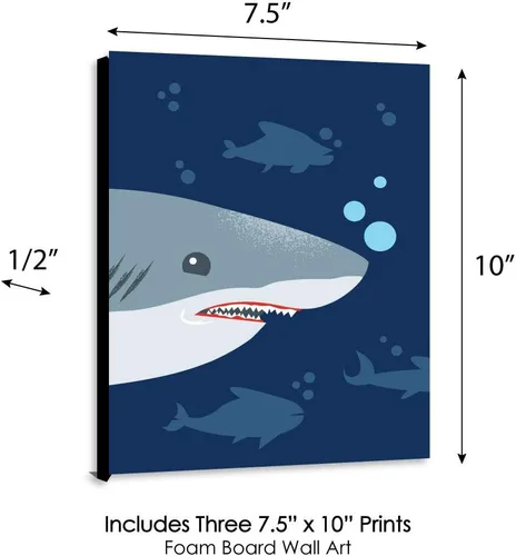 Vista 6 de Big Dot of Happiness Shark Zone - Arte de pared para guardería, decoración de habitación de niños y decoración del hogar de tiburón jawsome - Ideas