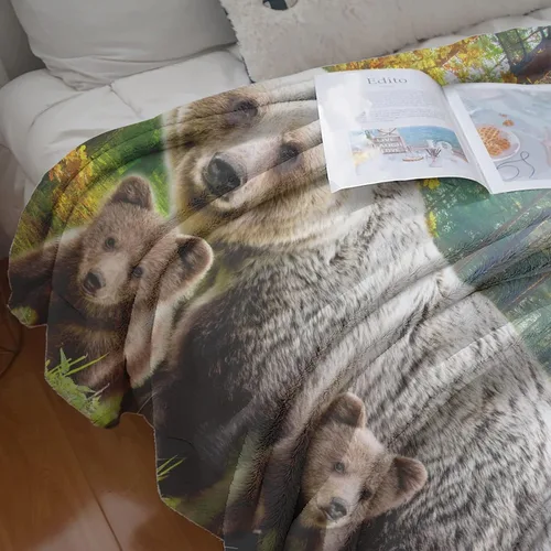 Vista 6 de Manta de Forro Polar de 80"x60", Suave, Acogedora, Cálida, Difusa, Manta de Franela de Felpa, Familia de Osos Pardos en el Bosque, Manta para Sofá