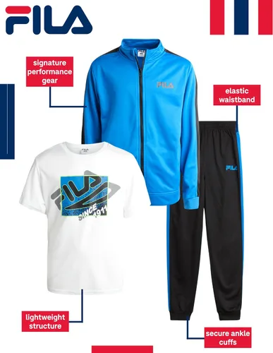 Vista 2 de Fila Conjunto deportivo deportivo para niños, sudadera de tricot de 3 piezas, pantalones deportivos, camisa, ropa deportiva para niños (8-12)