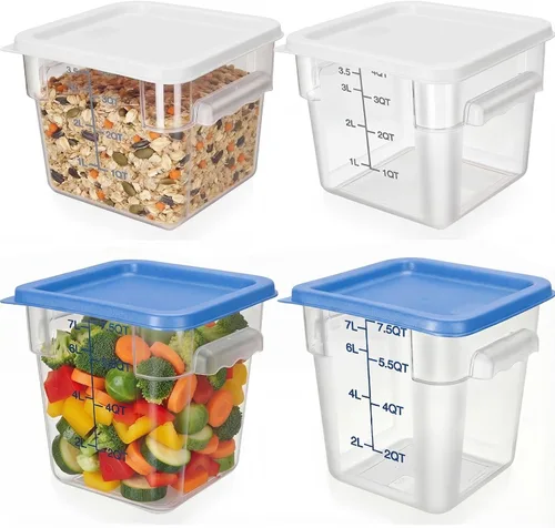 Vista 7 de Lallisa 4 recipientes transparentes de almacenamiento de alimentos de 8 cuartos y 4 cuartos con tapas asas y básculas, recipientes cuadrados de verde