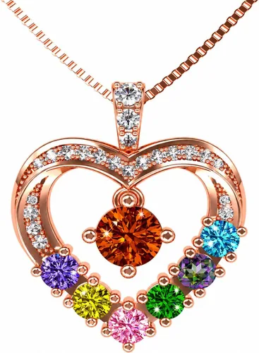 Vista 20 de Central Diamond Center Collar con piedra natal de corazón para madre e hijo con 1-6 piedras preciosas de imitación en plata de ley, oro de 10