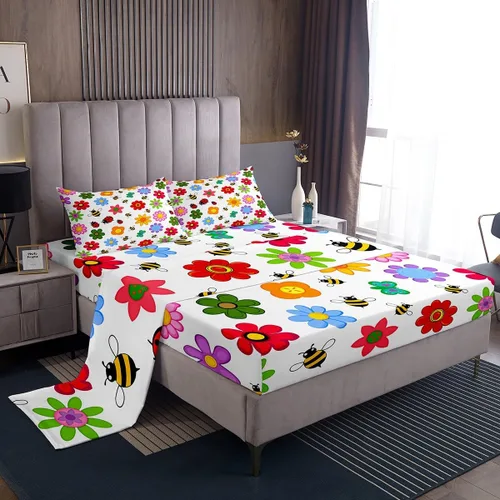 Vista 9 de Juego de sábanas de flores Groovy de los años 70, tamaño individual, para niños y niñas, fresco, vintage, bohemio, floral, para mujer, Halloween