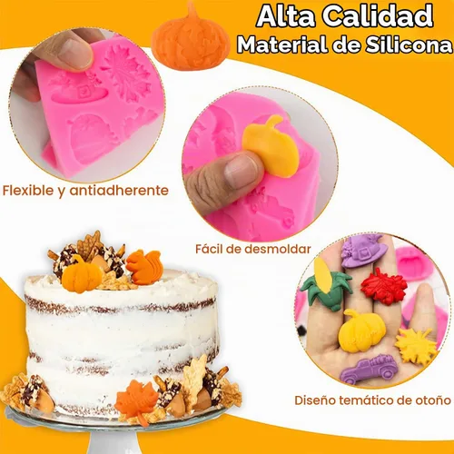 Vista 4 de 5 moldes de silicona para otoño, Acción de Gracias, calabaza, hojas de arce, fondant, mini calabaza 3D, chocolate, caramelo, pastel, pasteles