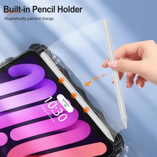 Vista 4 de Funda para iPad mini 7 (A17 Pro) generación 2024 de 8.3 pulgadas, 6ª generación 2021 de 8.3 pulgadas, TPU duradero con borde ondulado, policarbonato