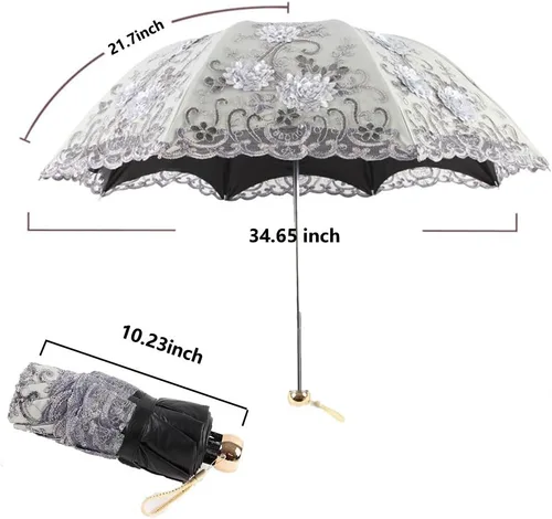 Vista 74 de Honeystore Sombrilla bordada con flor 3D plegable UV con encaje clásico