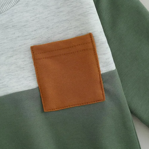 Vista 6 de Conjunto de 2 piezas para bebés, niños y niñas, sudadera con bloques de color y pantalones deportivos, ropa de otoño e invierno