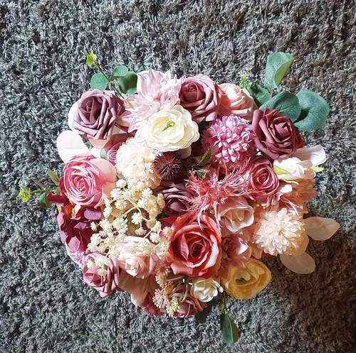 Vista 5 de Flores de seda, ramo de flores artificiales, caja combinada de flores artificiales con tallos para arreglos florales, ramos de boda, fiesta, hogar